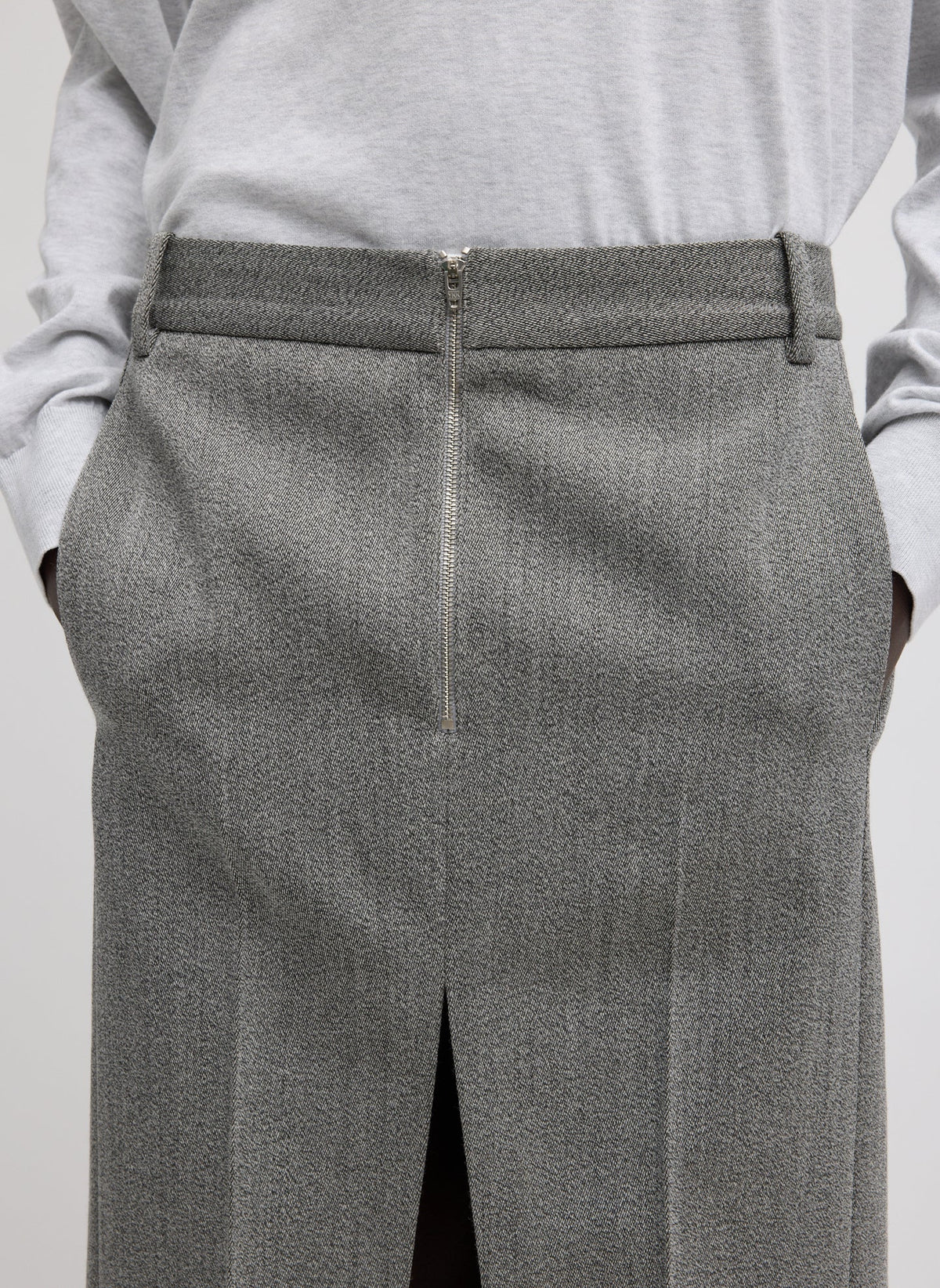 Tibi Structured Wool Zip Front Midi Trouser Skirt