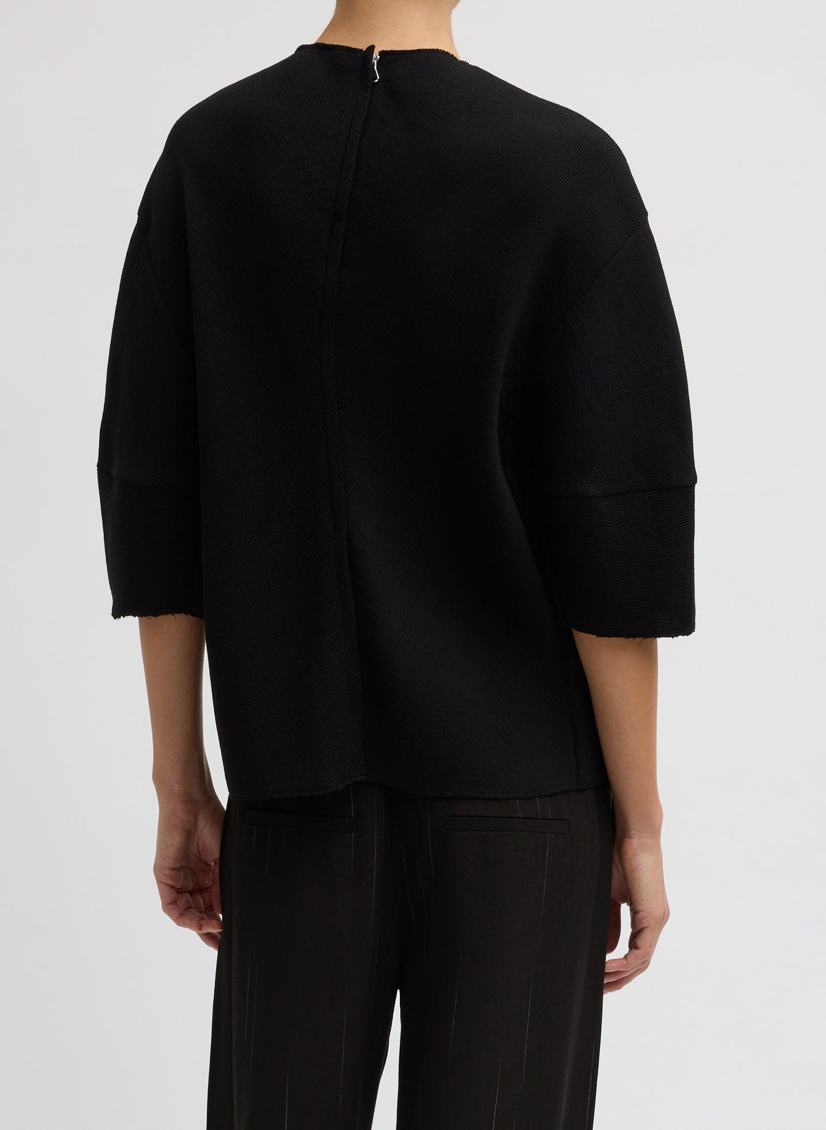 Tibi Viscose Plisse Hinged Short Sleeve Top