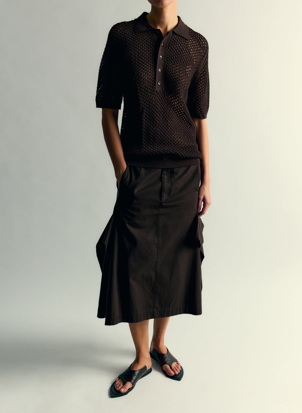 Tibi Crochet Netting Slim Polo