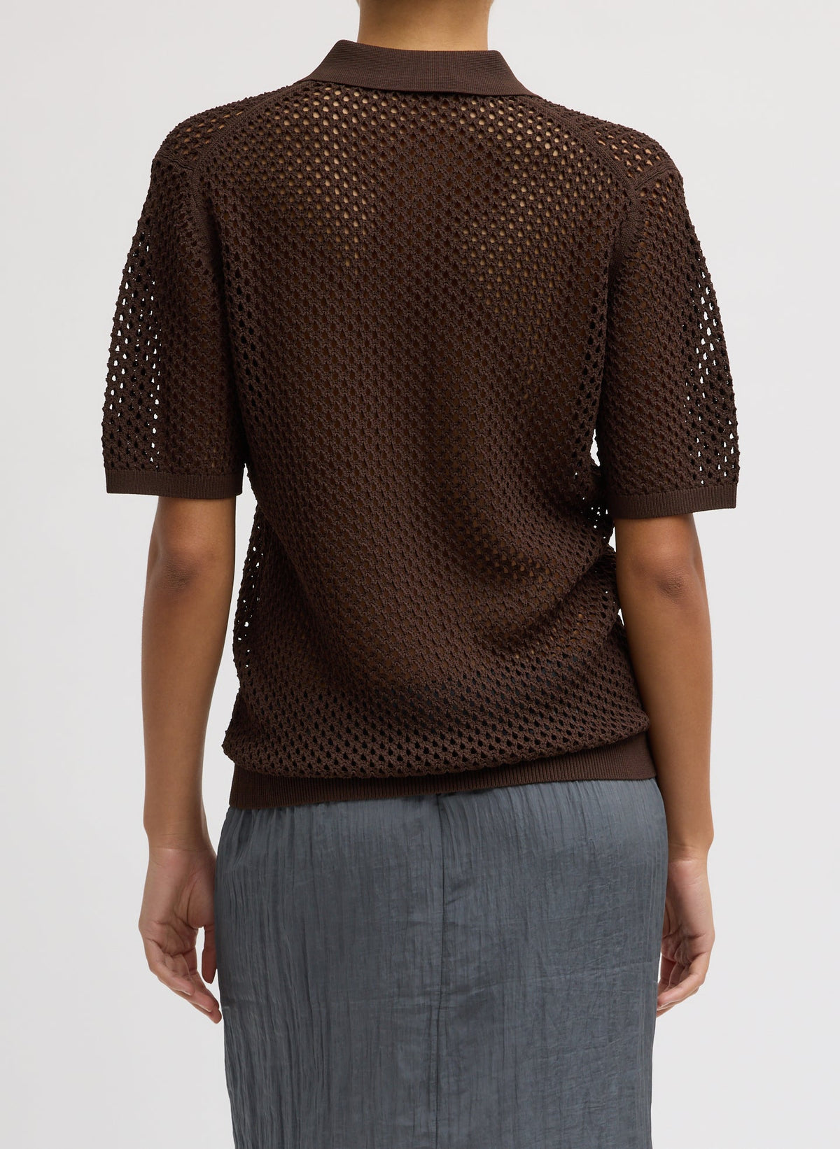 Tibi Crochet Netting Slim Polo