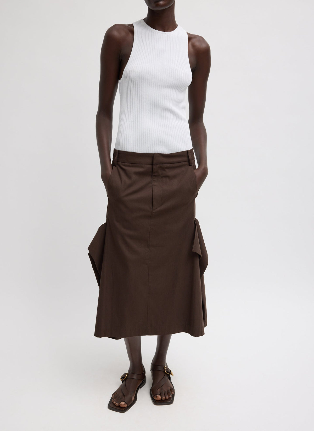 Tibi Luxe Spring Twill Tucked Pleat Skirt