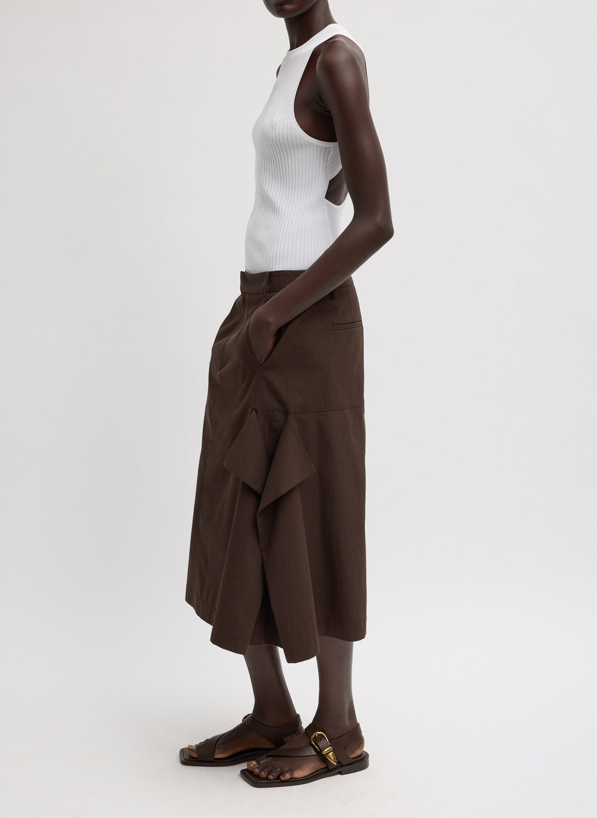 Tibi Luxe Spring Twill Tucked Pleat Skirt
