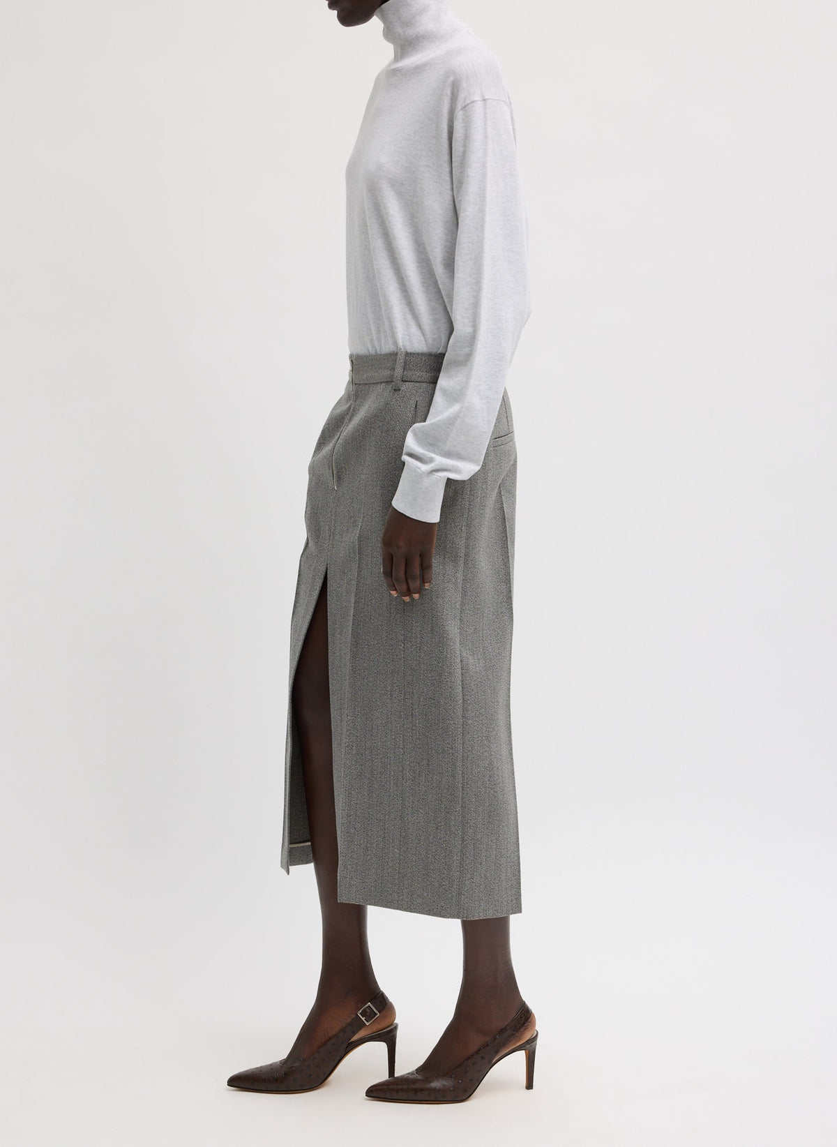Tibi Structured Wool Zip Front Midi Trouser Skirt