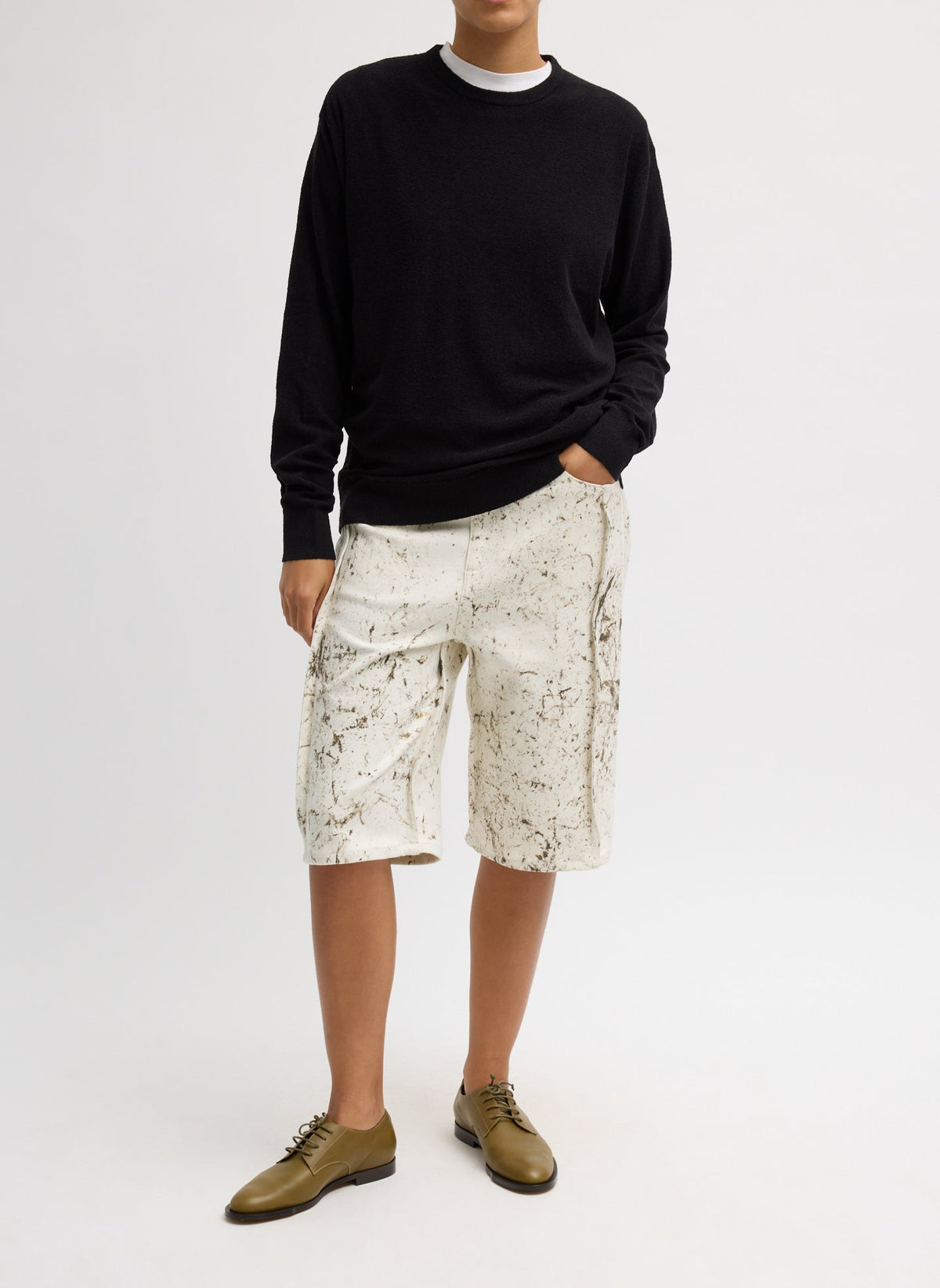 Tibi Calcimin Denim Tuck Jean Shorts