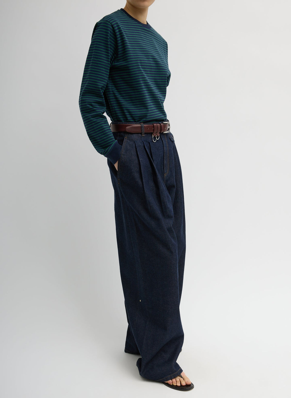 Tibi Indigo Denim Triple Pleat Jean