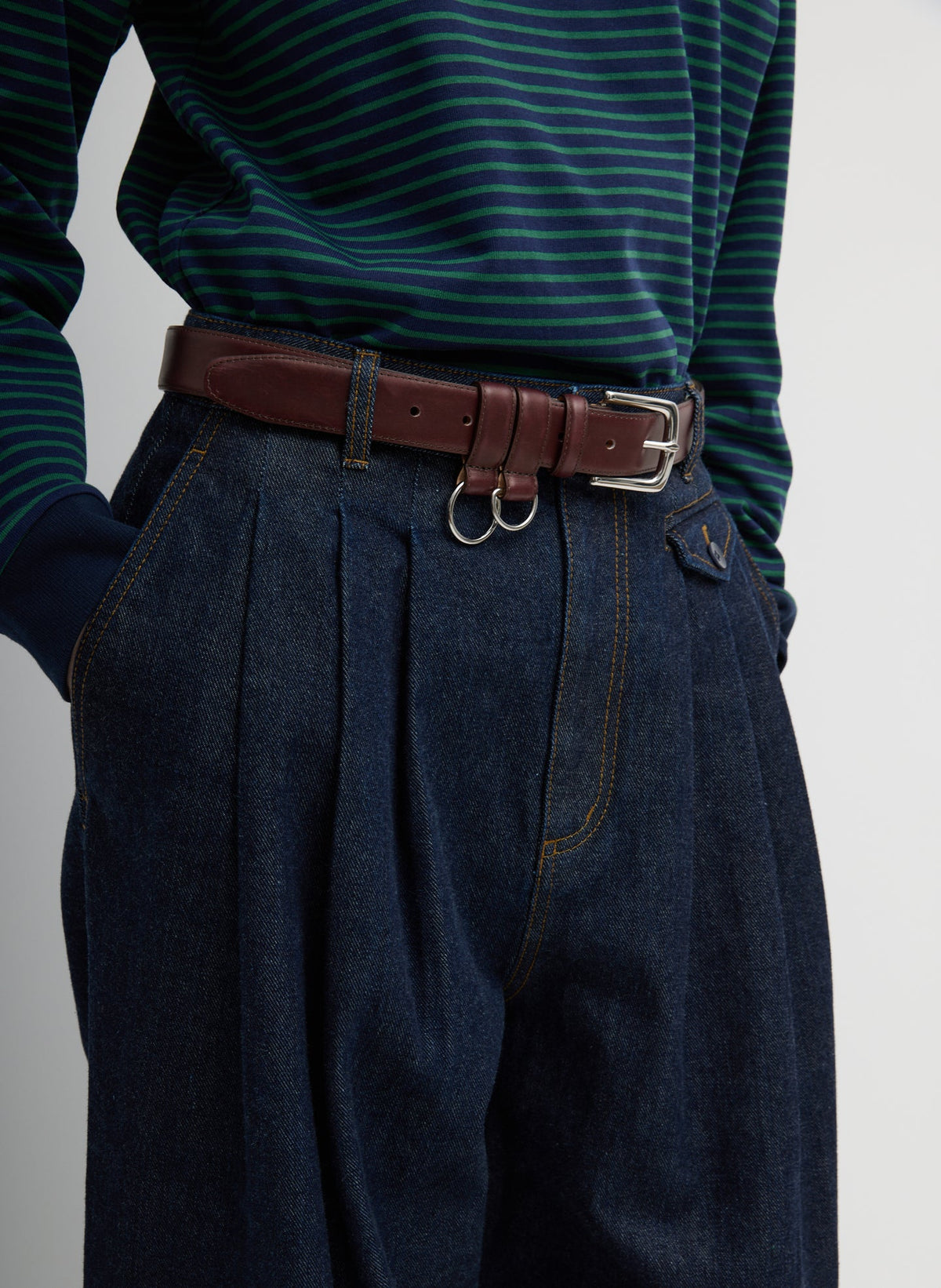Tibi Indigo Denim Triple Pleat Jean