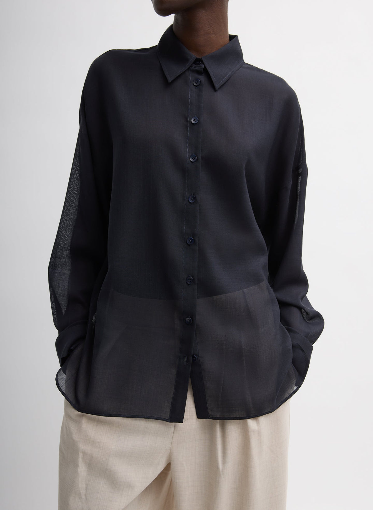 Tibi Sheer Wool Gauze Oversized Shirt