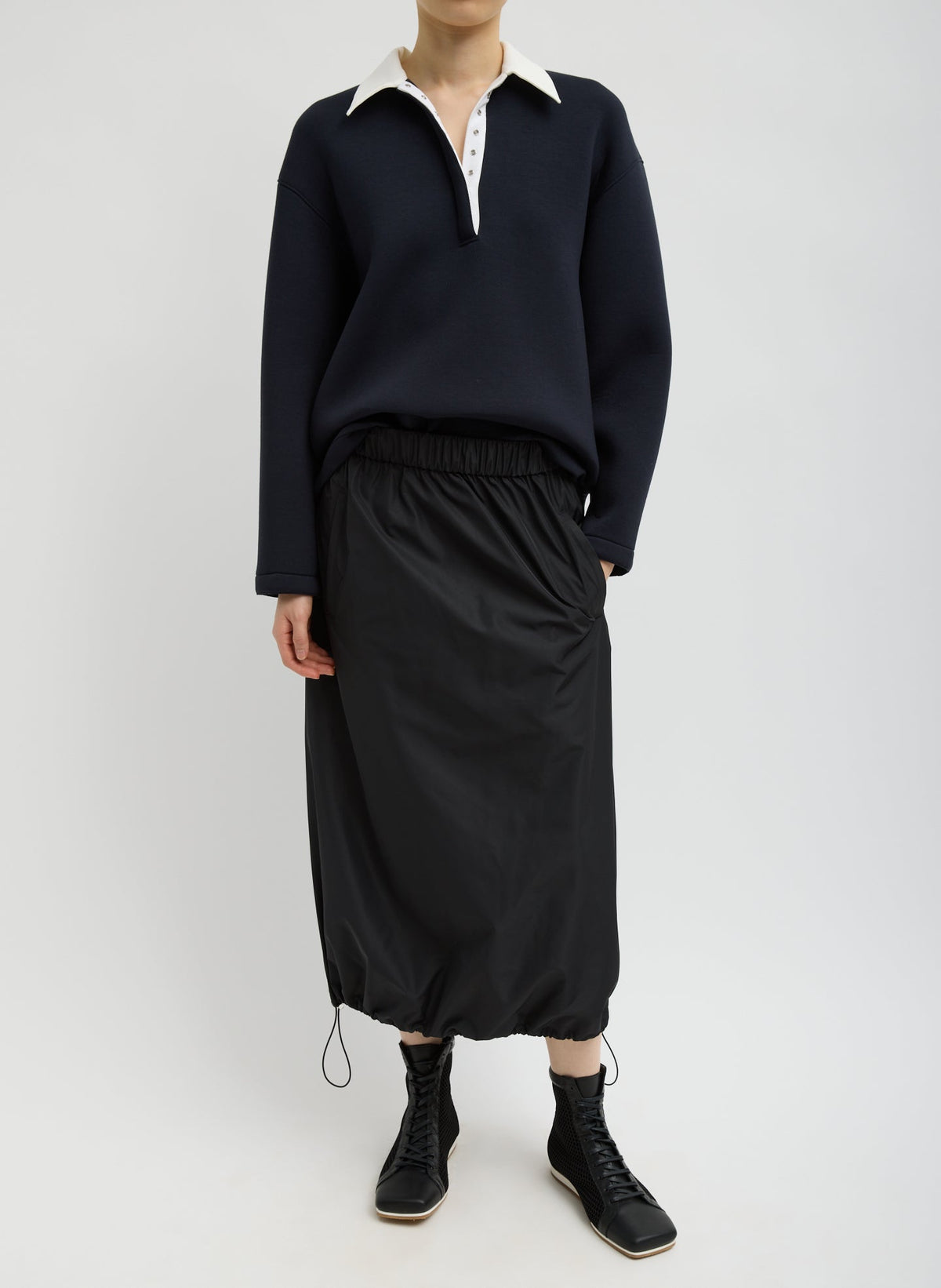 Tibi Italian Sporty Nylon Midi Anorak Skirt