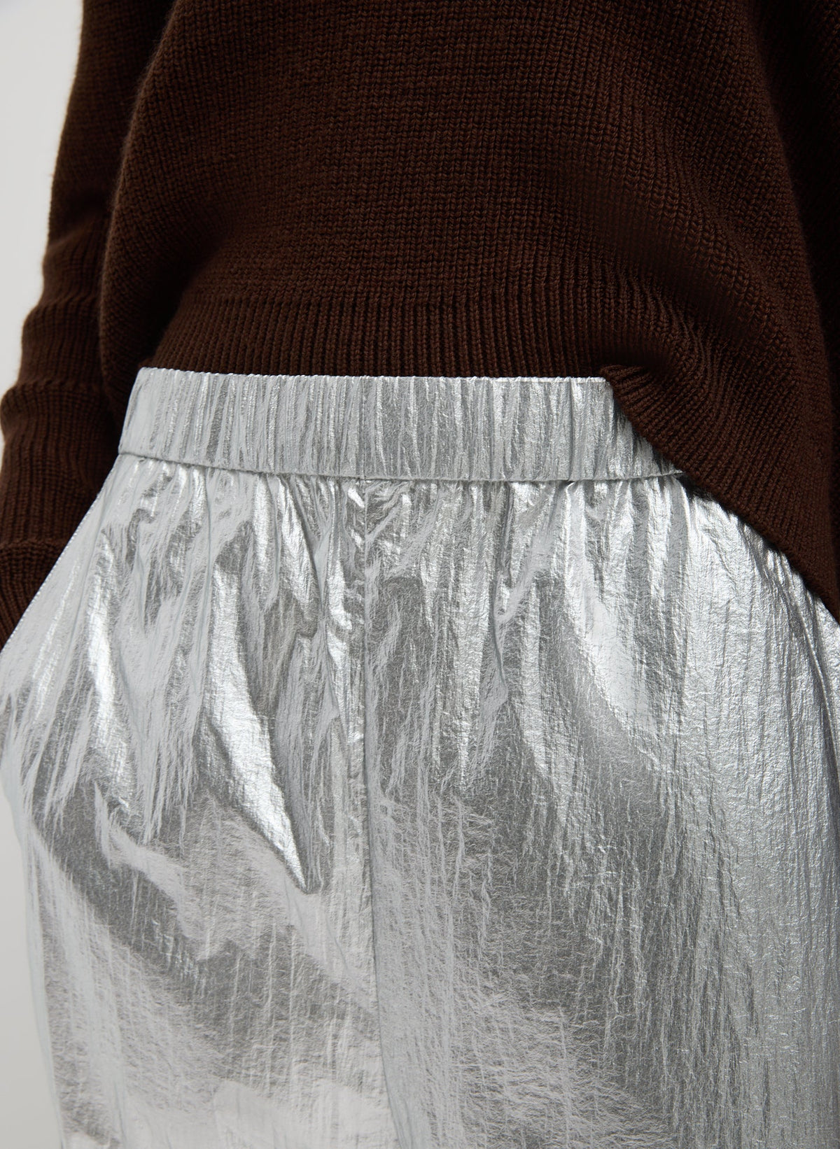 Tibi Silver Metallic Nylon Winslow Pant